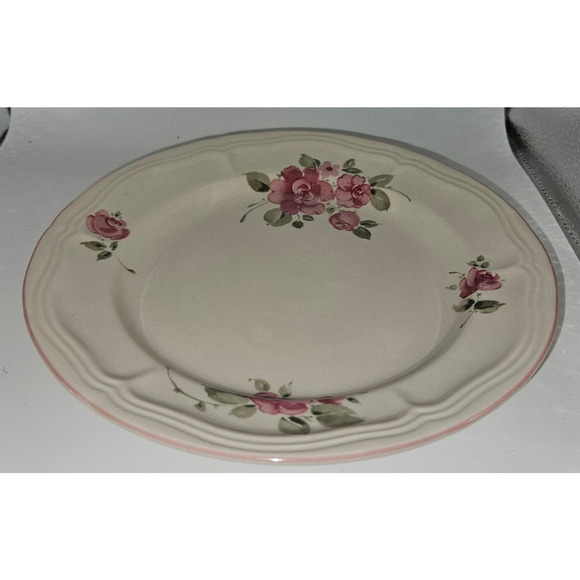 Gibson Rose Floral 8" Salad Plates Set of 2 Pink Green Stoneware Vintage - Picture 1 of 2